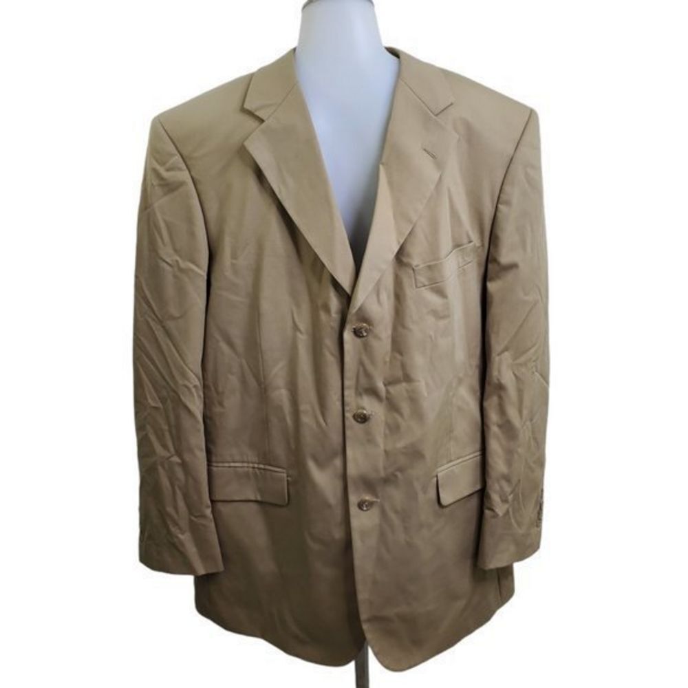 346 Brooks Brothers Blazer 44L 39W 3 Button Beige Tan Work Career Jacket Stretch